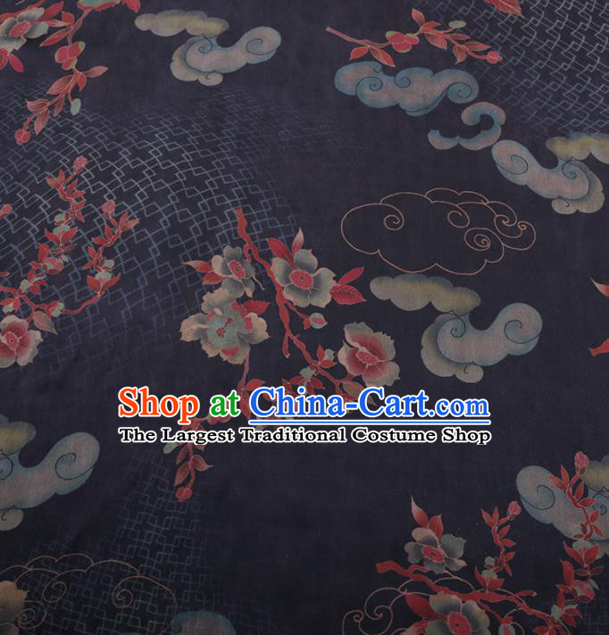 Traditional Chinese Classical Cloud Wintersweet Pattern Design Navy Gambiered Guangdong Gauze Asian Brocade Silk Fabric