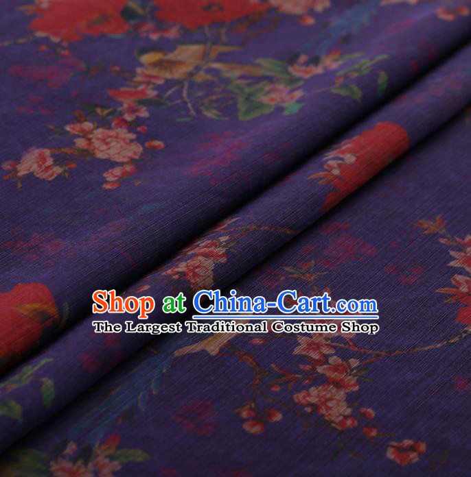 Traditional Chinese Classical Wintersweet Pattern Design Purple Gambiered Guangdong Gauze Asian Brocade Silk Fabric