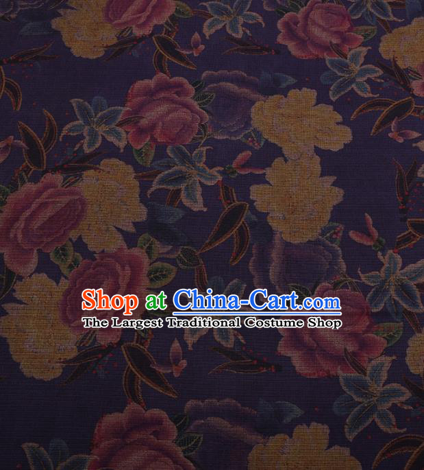 Traditional Chinese Classical Peony Pattern Design Purple Gambiered Guangdong Gauze Asian Brocade Silk Fabric