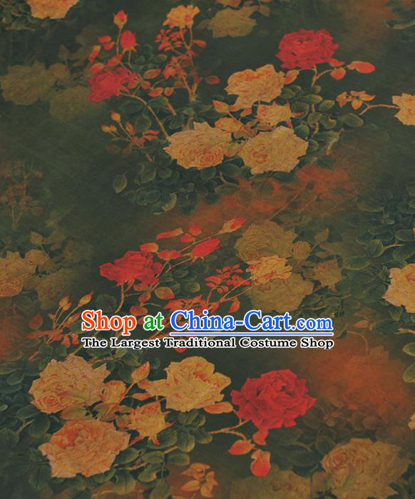 Chinese Traditional Classical Roses Pattern Design Green Gambiered Guangdong Gauze Asian Brocade Silk Fabric