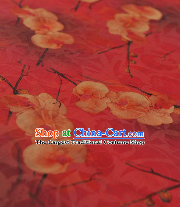 Chinese Traditional Classical Pattern Design Red Gambiered Guangdong Gauze Asian Brocade Silk Fabric