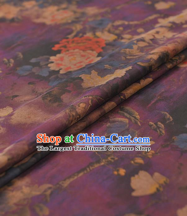 Chinese Traditional Classical Peony Pattern Design Purple Gambiered Guangdong Gauze Asian Brocade Silk Fabric