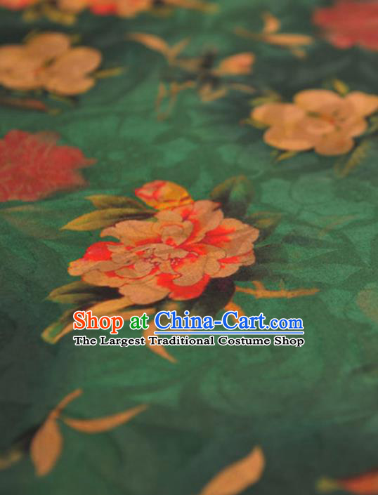 Chinese Traditional Classical Peony Pattern Design Green Gambiered Guangdong Gauze Asian Brocade Silk Fabric