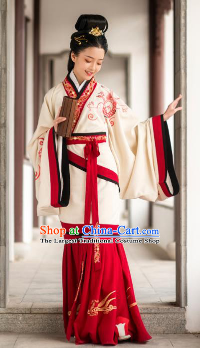 Chinese Ancient Han Dynasty Palace Lady Hanfu Dress Traditional Court Maid Embroidered Replica Costume for Women