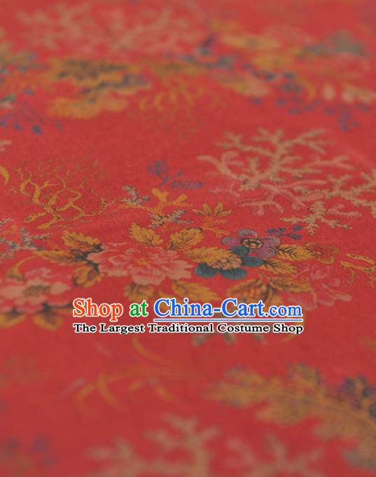 Chinese Traditional Pattern Design Red Gambiered Guangdong Gauze Asian Brocade Silk Fabric