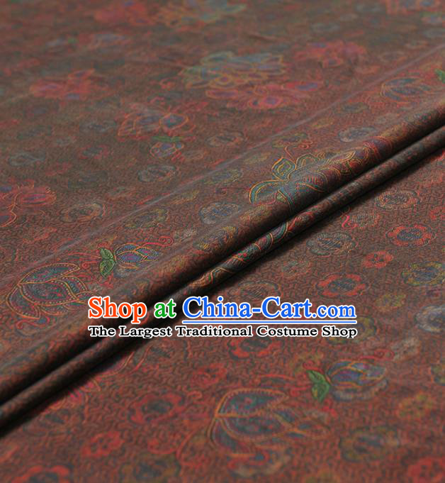 Chinese Traditional Lotus Pattern Design Brown Gambiered Guangdong Gauze Asian Brocade Silk Fabric