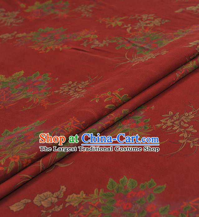 Chinese Traditional Orchid Pattern Design Red Gambiered Guangdong Gauze Asian Brocade Silk Fabric