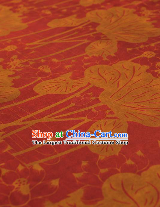 Chinese Traditional Lotus Leaf Pattern Design Red Gambiered Guangdong Gauze Asian Brocade Silk Fabric