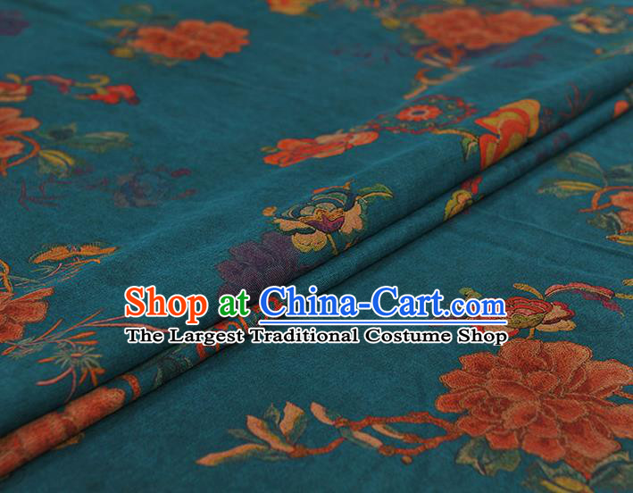 Chinese Traditional Peony Flowers Pattern Design Blue Gambiered Guangdong Gauze Asian Brocade Silk Fabric