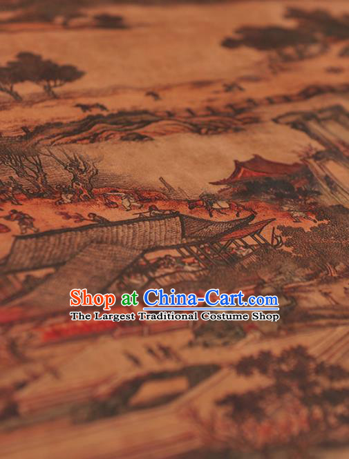 Chinese Traditional View Pattern Design Yellow Gambiered Guangdong Gauze Asian Brocade Silk Fabric