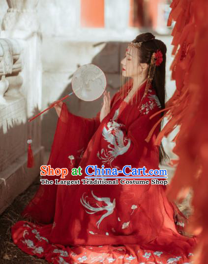 Chinese Ancient Tang Dynasty Wedding Red Hanfu Dress Traditional Bride Embroidered Replica Costume for Women