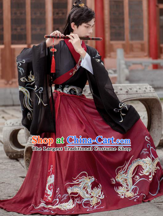 Chinese Traditional Wedding Hanfu Clothing Ancient Jin Dynasty Crown Prince Embroidered Historical Costume for Men
