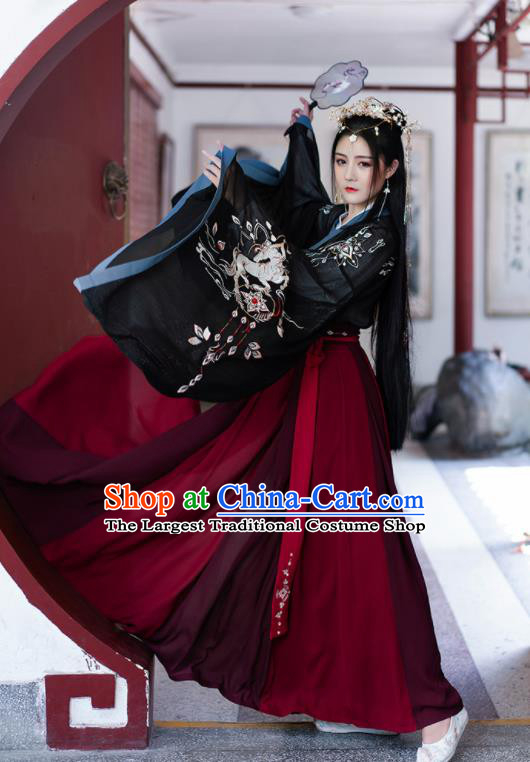 Chinese Traditional Jin Dynasty Imperial Consort Hanfu Dress Ancient Peri Goddess Embroidered Historical Costume for Women