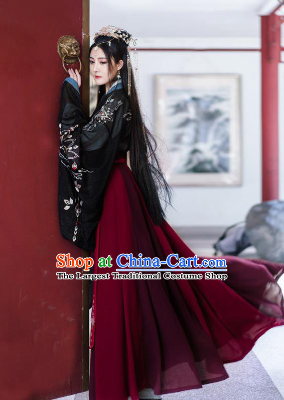 Chinese Traditional Jin Dynasty Imperial Consort Hanfu Dress Ancient Peri Goddess Embroidered Historical Costume for Women