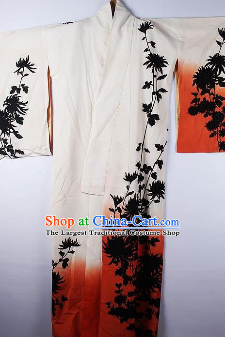 Asian Japanese Ceremony Clothing Printing Chrysanthemum White Kimono Traditional Japan National Yukata Costume for Men