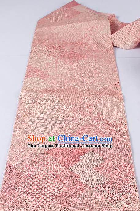 Asian Japanese Kimono Accessories Classical Pattern Pink Brocade Belt Traditional Yukata Waistband for Women