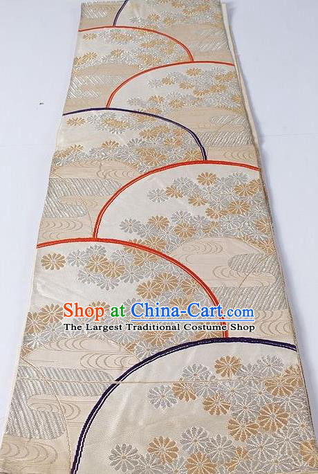 Asian Japanese Yukata Accessories Classical Daisy Pattern Beige Brocade Belt Japan Traditional Kimono Waistband for Women