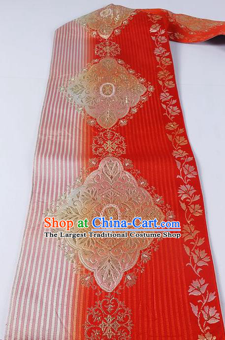 Asian Japanese Classical Pattern Red Brocade Waistband Kimono Accessories Traditional Yukata Belt for Women