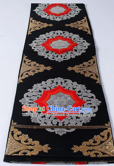 Asian Japanese Yukata Accessories Classical Pattern Black Brocade Belt Japan Traditional Kimono Waistband for Women