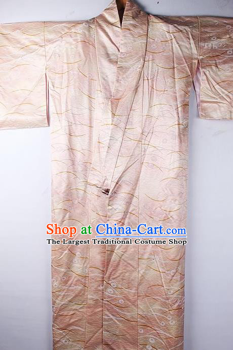 Asian Japanese National Iromuji Printing Pink Furisode Kimono Ceremony Costume Traditional Japan Yukata Dress for Women