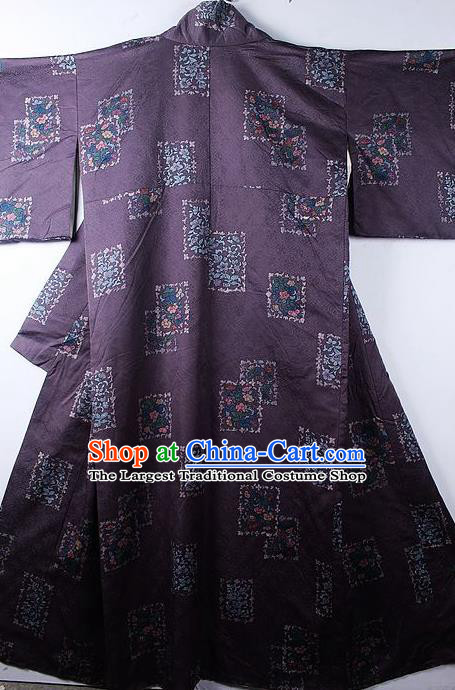 Asian Japanese Classical Pattern Purple Yukata Traditional Japan Kimono Costume for Men