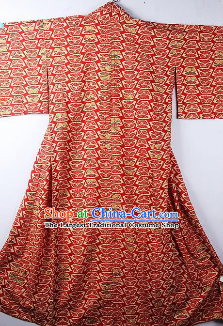 Asian Japanese Classical Pattern Red Furisode Kimono Ceremony Costume Traditional Japan Yukata Dress for Women