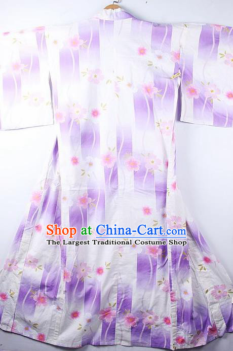 Asian Japanese Printing Purple Furisode Kimono Ceremony Costume Traditional Japan Yukata Dress for Women