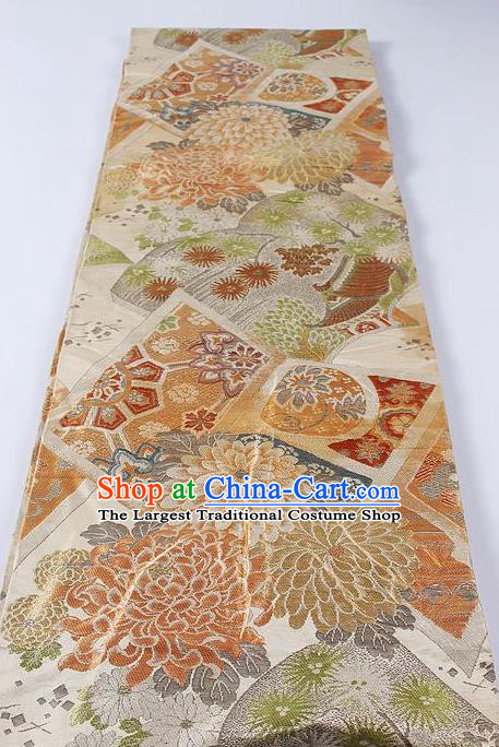 Japanese Classical Chrysanthemum Pattern Brocade Waistband Kimono Accessories Asian Traditional Yukata Belt for Women