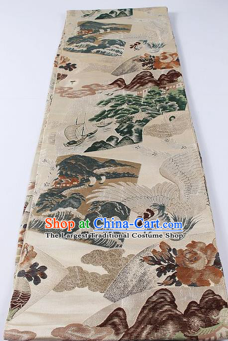Japanese Classical Phoenix Pattern Waistband Kimono Accessories Asian Traditional Yukata Brocade Belt for Women