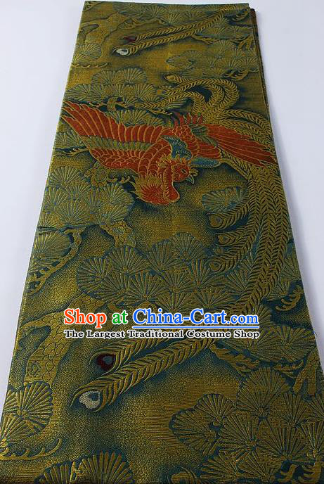 Japanese Classical Phoenix Pattern Green Waistband Kimono Accessories Asian Traditional Yukata Brocade Belt for Women