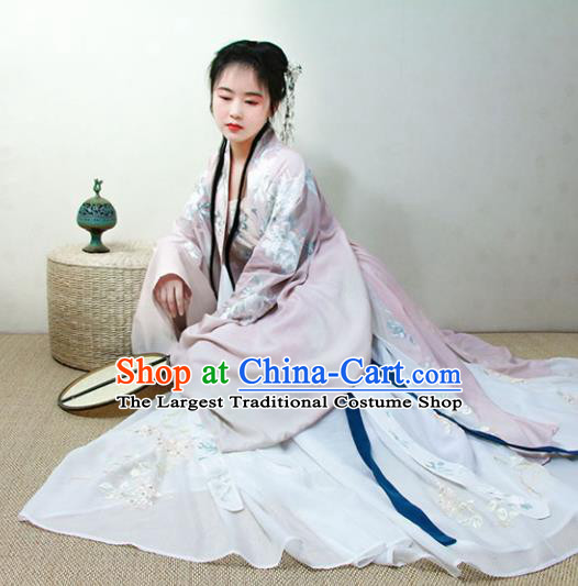 Chinese Traditional Song Dynasty Court Pink Hanfu Dress Ancient Imperial Concubine Replica Costumes for Women