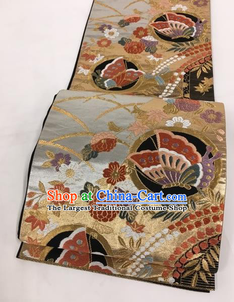 Japanese Traditional Classical Chrysanthemum Butterfly Pattern Kimono Brocade Accessories Asian Japan Yukata Belt for Women