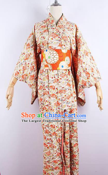 Asian Japanese Ceremony Printing Kimono Dress Traditional Japan Yukata Costume for Women