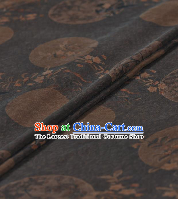 Chinese Traditional Classical Magpie Wintersweet Pattern Design Brown Gambiered Guangdong Gauze Asian Brocade Silk Fabric