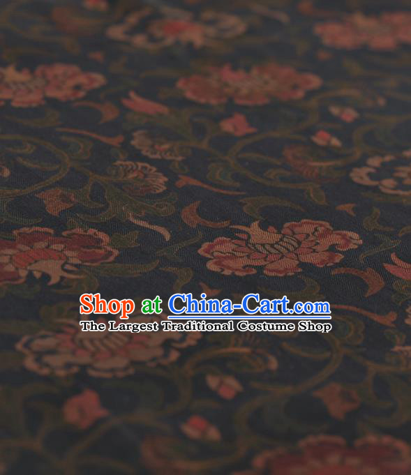 Chinese Traditional Pomegranate Flowers Pattern Design Navy Gambiered Guangdong Gauze Asian Brocade Silk Fabric