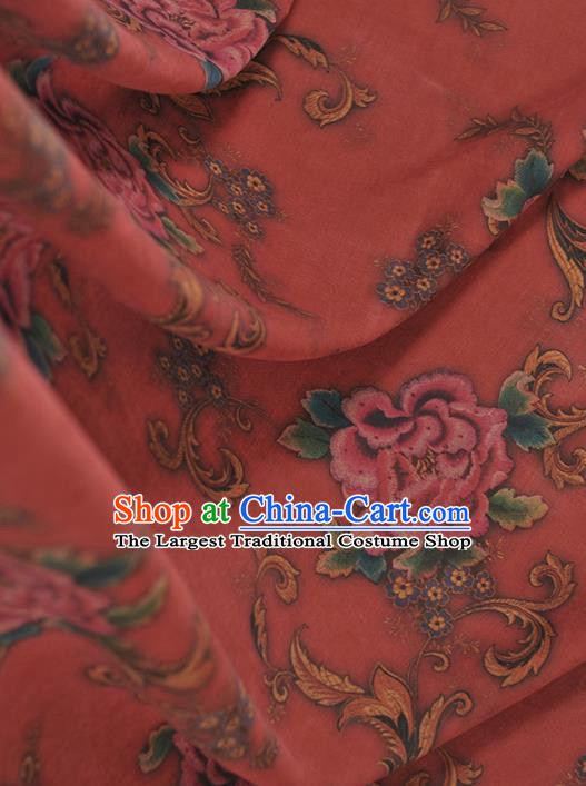 Chinese Traditional Peony Pattern Design Red Gambiered Guangdong Gauze Asian Brocade Silk Fabric