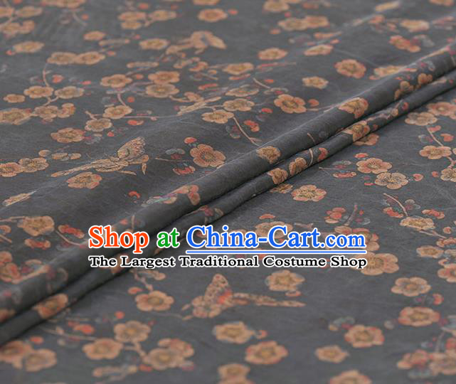 Chinese Traditional Wintersweet Pattern Design Navy Gambiered Guangdong Gauze Asian Brocade Silk Fabric