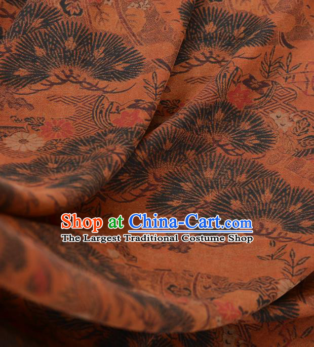 Chinese Classical Pine Pattern Design Orange Gambiered Guangdong Gauze Traditional Asian Brocade Silk Fabric