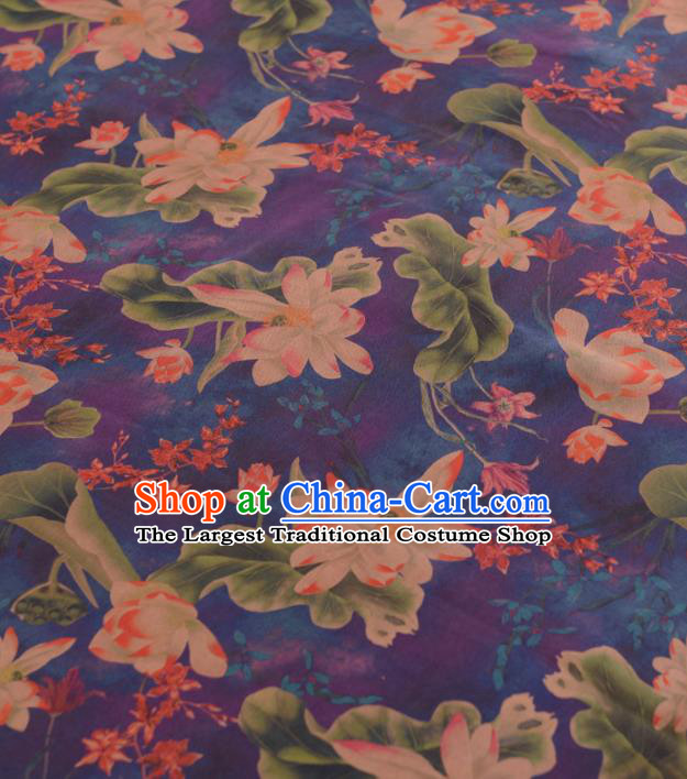 Chinese Classical Lotus Pattern Design Purple Gambiered Guangdong Gauze Traditional Asian Brocade Silk Fabric