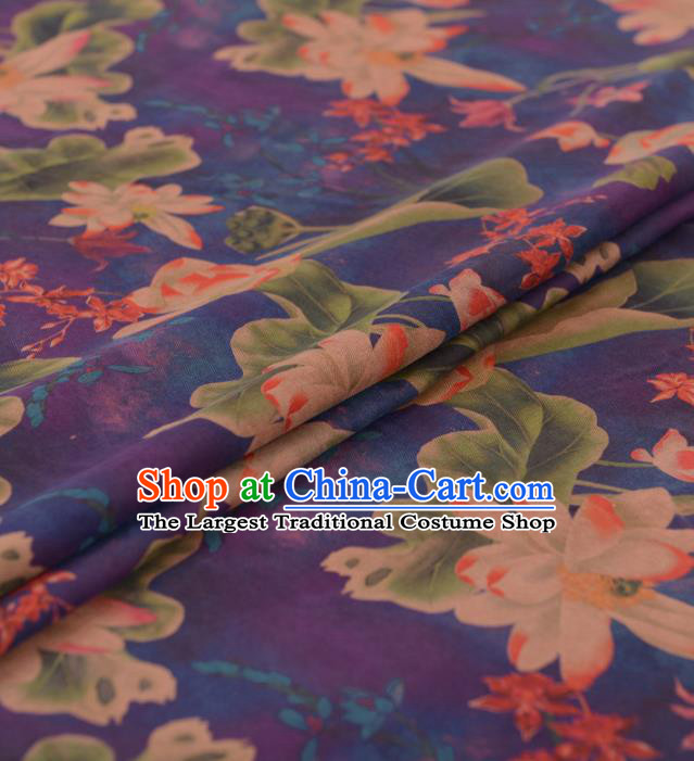 Chinese Classical Lotus Pattern Design Purple Gambiered Guangdong Gauze Traditional Asian Brocade Silk Fabric