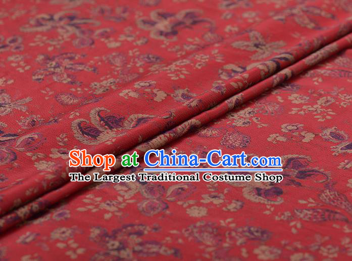 Asian Chinese Classical Pattern Design Red Gambiered Guangdong Gauze Traditional Cheongsam Brocade Silk Fabric