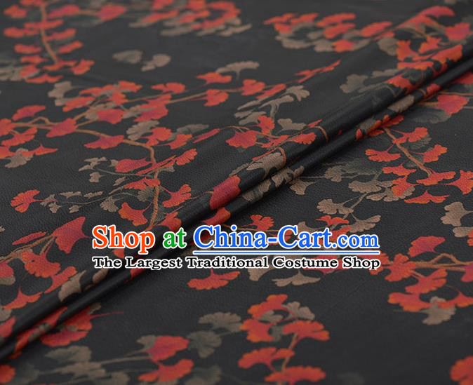 Asian Chinese Classical Ginkgo Leaf Pattern Design Black Gambiered Guangdong Gauze Traditional Cheongsam Brocade Silk Fabric
