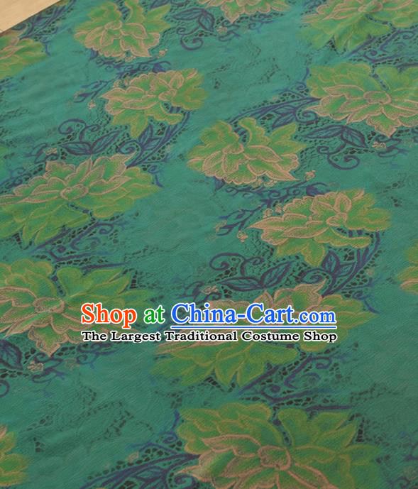 Chinese Classical Peony Pattern Design Green Gambiered Guangdong Gauze Traditional Asian Brocade Silk Fabric