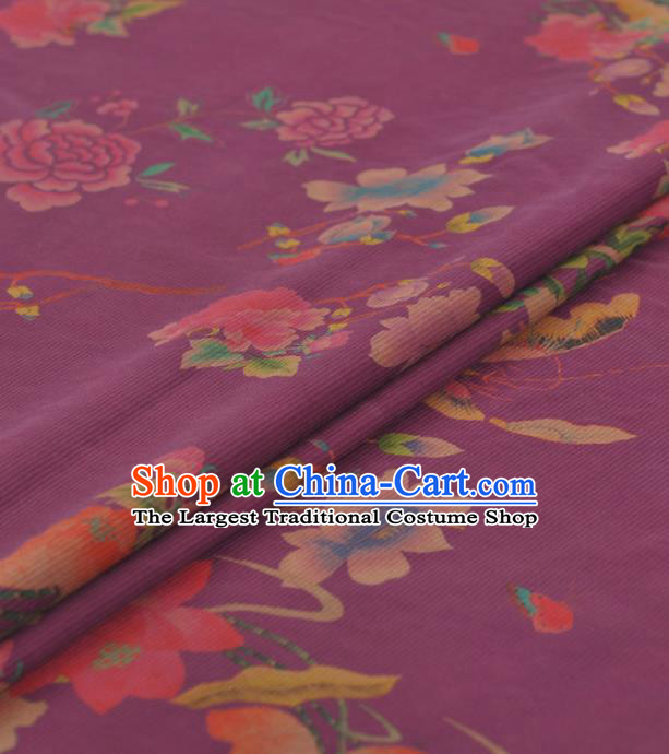 Chinese Classical Lotus Peony Pattern Design Purple Gambiered Guangdong Gauze Traditional Asian Brocade Silk Fabric