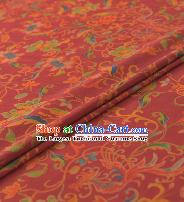 Chinese Classical Phoenix Peony Pattern Design Red Gambiered Guangdong Gauze Traditional Asian Brocade Silk Fabric