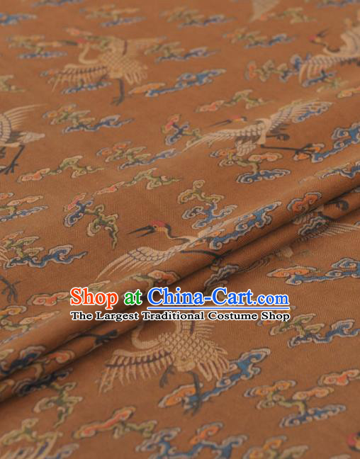 Chinese Classical Cloud Cranes Pattern Design Khaki Gambiered Guangdong Gauze Traditional Asian Brocade Silk Fabric