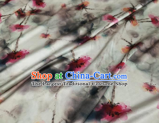 Asian Chinese Classical Printing Pattern White Brocade Satin Drapery Traditional Cheongsam Brocade Silk Fabric