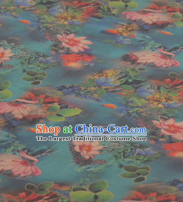 Asian Chinese Classical Lotus Pattern Green Gambiered Guangdong Gauze Traditional Cheongsam Brocade Silk Fabric