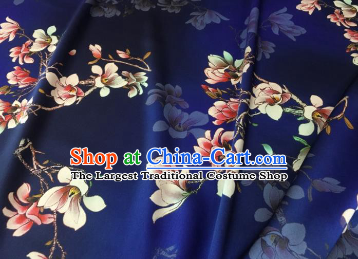 Asian Chinese Classical Magnolia Pattern Royalblue Brocade Satin Drapery Traditional Cheongsam Brocade Silk Fabric
