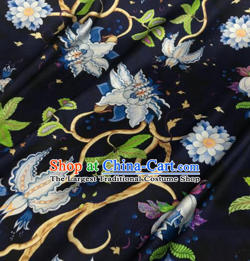Asian Chinese Classical Pattern Navy Brocade Satin Drapery Traditional Cheongsam Brocade Silk Fabric